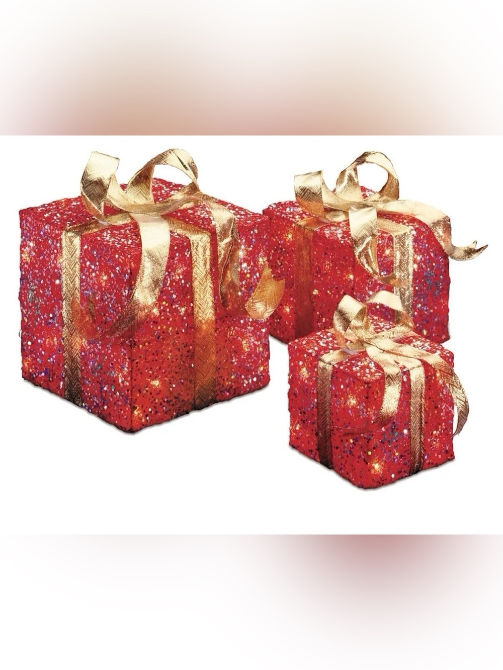 🎁 National Tree Co Pre-Lit Red Sisal Gift Boxes Set 3 Christmas Lighted Decor🎁